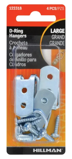Hillman Silver Steel Large D-Ring Hanger 4 pk 15 lb. (Pack of 10)