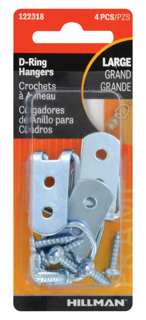 Hillman Silver Steel Large D-Ring Hanger 4 pk 15 lb. (Pack of 10)