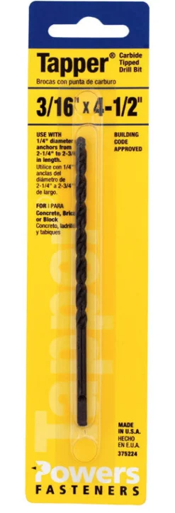 HILLMAN Tapper 3/16 in. X 4-1/2 in. L Carbide Tipped Drill Bit Straight Shank 1 pc