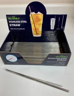 Hitt 9 in. L Silver Stainless Steel Stainless Steel Straw and Cleaning Brush