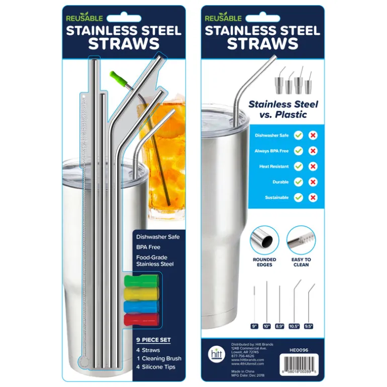Hitt Brands Multicolored Plastic/Stainless Steel BPA-Free Straw