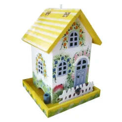 Home Bazaar Flower Cottage Wild Bird and Finch 1.5 lb. Wood Hopper Bird Feeder 2 ports