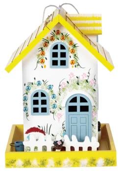 Home Bazaar Flower Cottage Wild Bird and Finch 1.5 lb. Wood Hopper Bird Feeder 2 ports