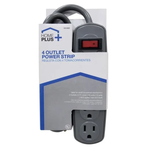 Home Plus 2 ft. L 4 outlets Power Strip Gray