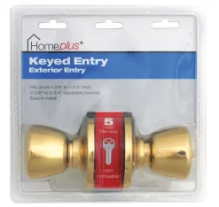 Home Plus Polished Brass Entry Lockset 1-3/4 in.
