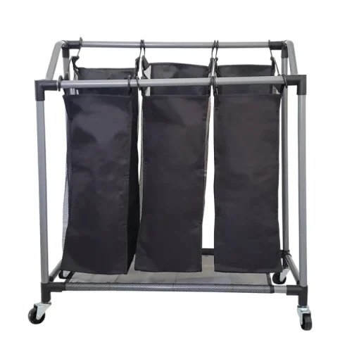 Homz Black Mesh Fabric Triple Laundry Sorter