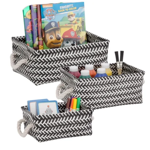 Honey-Can-Do Black/White Tote Bin 6 in. H X 10 in. W X 13 in. D