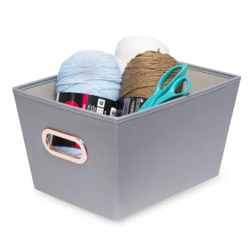 Honey-Can-Do Gray Tote Bin 7-9/16 in. H X 9-13/16 in. W X 13 in. D