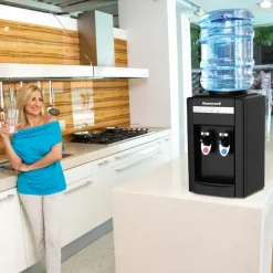 Honeywell 5 gal. Plastic Black Rectangle Table Top Water Cooler Dispenser