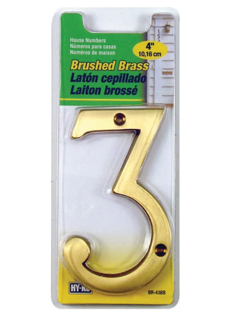 Hy-Ko 4 in. Brass Gold 3 Number Nail-On (Pack of 3)