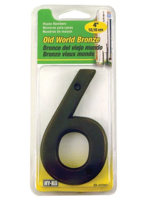 Hy-Ko 4 in. Metal Bronze 6 Number Nail-On (Pack of 3)