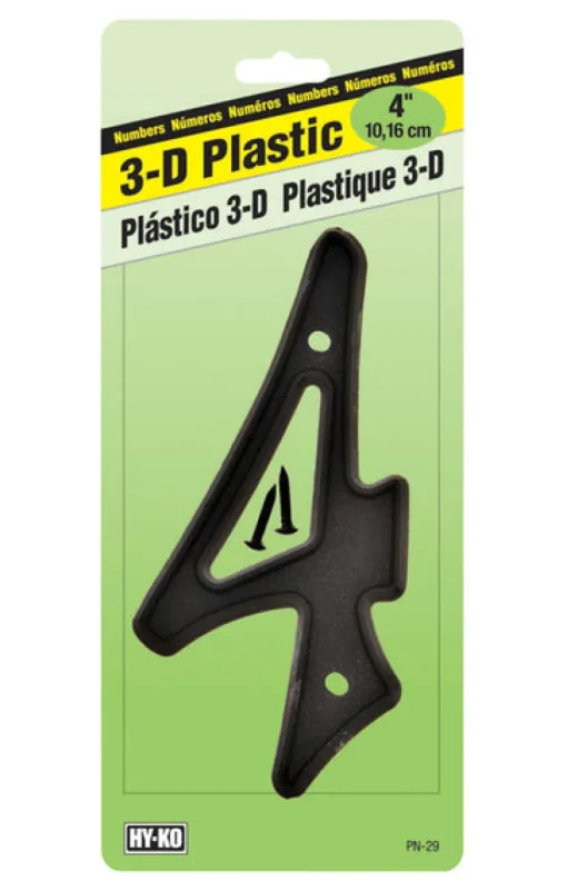 Hy-Ko 4 in. Plastic Black 4 Number Nail-On