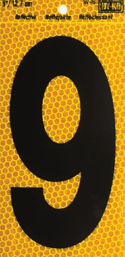Hy-Ko 5 in. Reflective Black Vinyl Self-Adhesive Number 9 1 pc.