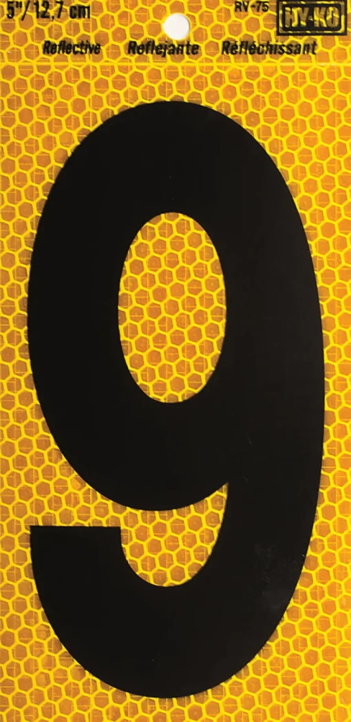 Hy-Ko 5 in. Reflective Black Vinyl Self-Adhesive Number 9 1 pc.