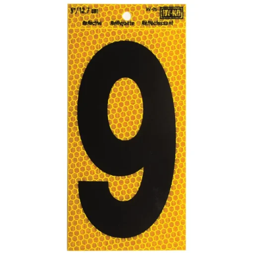 Hy-Ko 5 in. Reflective Black Vinyl Self-Adhesive Number 9 1 pc.