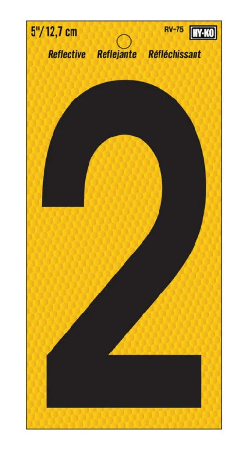 Hy-Ko 5 in. Reflective Vinyl Black 2 Number Self-Adhesive