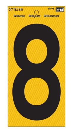 Hy-Ko 5 in. Reflective Vinyl Black 8 Number Self-Adhesive