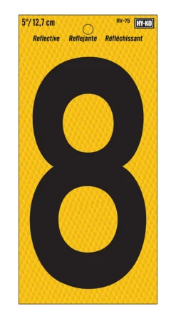 Hy-Ko 5 in. Reflective Vinyl Black 8 Number Self-Adhesive