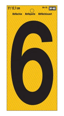 Hy-Ko Reflective Black Vinyl Self-Adhesive Number 6 1 pc. 5 in.