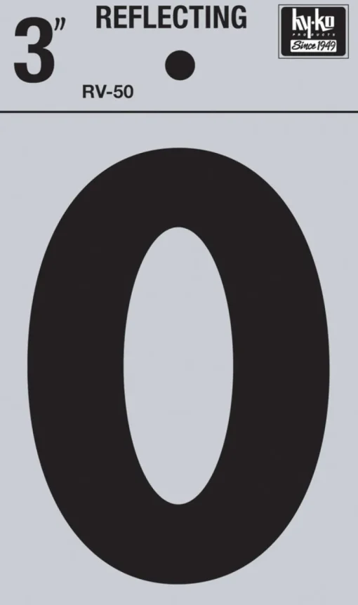 Hy-Ko Rv-50/O 3 Black Vinyl Self-Stick Reflective Letter O (Pack of 10)