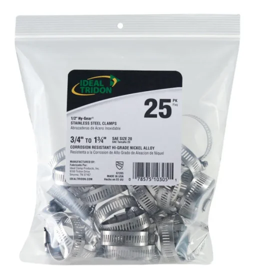 Ideal Tridon Hy Gear 3/4 in to 1-3/4 in. SAE 20 Silver Hose Clamp Stainless Steel Band