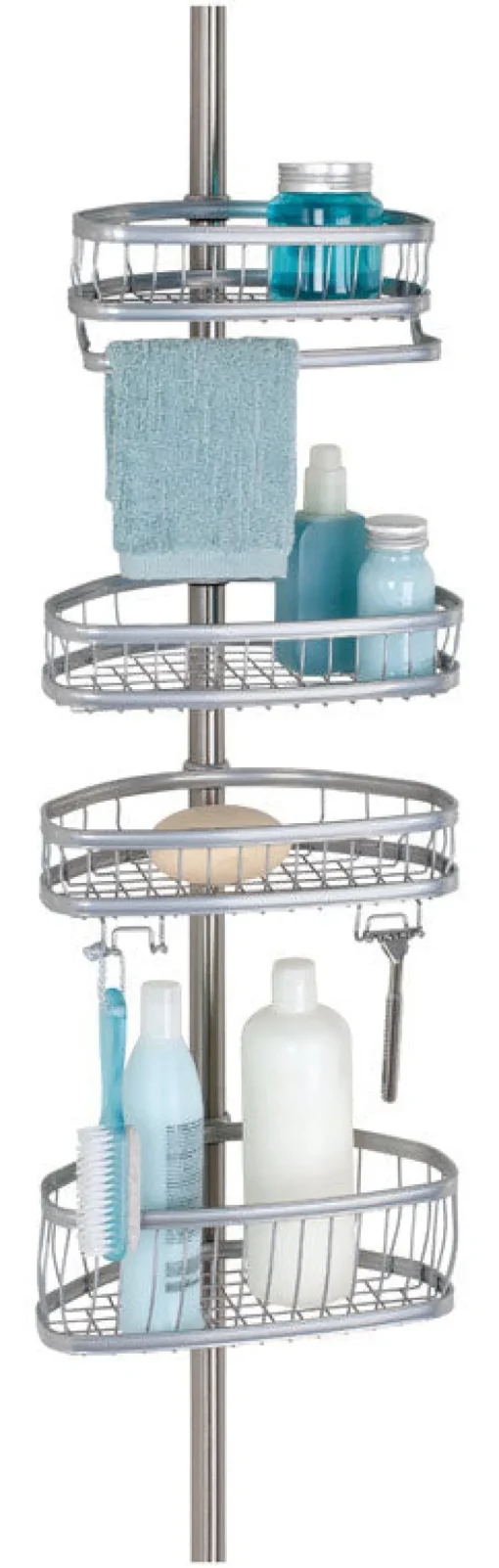 iDesign 23 in. H X 11 in. W X 7 in. L Satin Silver Tension Shower Caddy