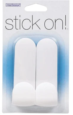 iDesign 4 in. L White Plastic Small/Medium Stick On! Tall Hook 2 pk