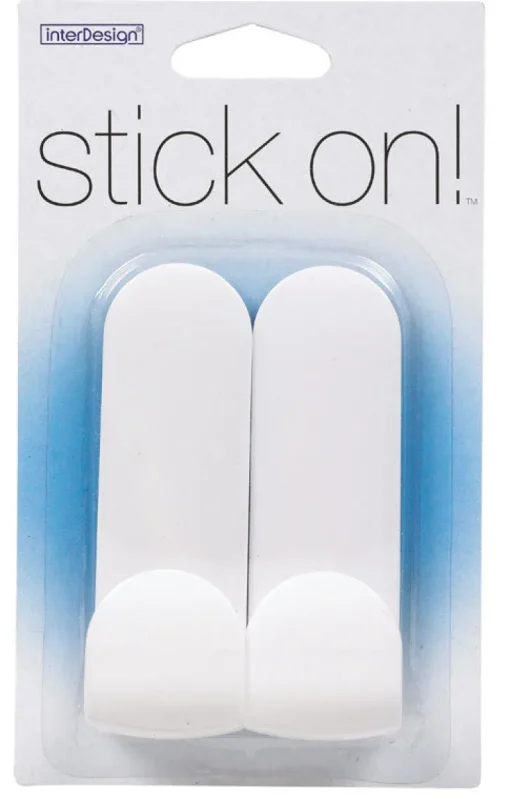 iDesign 4 in. L White Plastic Small/Medium Stick On! Tall Hook 2 pk