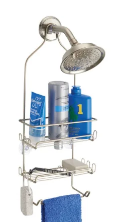 iDesign Milo 21-1/4 in. H X 4-1/2 in. W X 9 in. L Satin Silver Shower Caddy