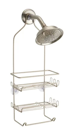 iDesign Milo 21-1/4 in. H X 4-1/2 in. W X 9 in. L Satin Silver Shower Caddy