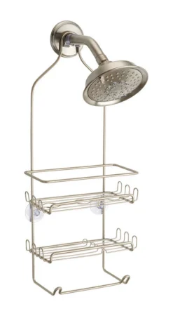 iDesign Milo 21-1/4 in. H X 4-1/2 in. W X 9 in. L Satin Silver Shower Caddy