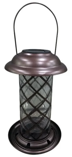 Infinity Metal Wild Bird Solar Lantern Shaped Bird Feeder 11-3/4 H x 7-1/2 D x 7-1/2 W in.