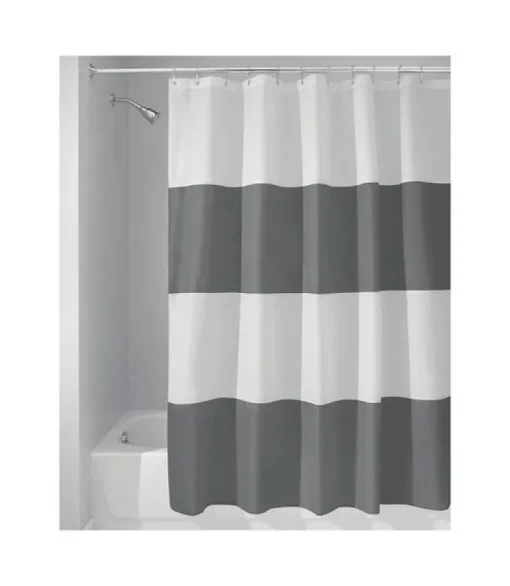 InterDesign 72 in. H x 72 in. W Gray/White Stripes Shower Curtain Polyester (Pack of 2)