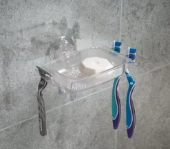 InterDesign Rain Power lock Soap Dish 2.2 in. H x 7.5 in. W x 6.1 in. L Clear Plastic