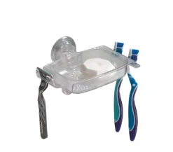 InterDesign Rain Power lock Soap Dish 2.2 in. H x 7.5 in. W x 6.1 in. L Clear Plastic