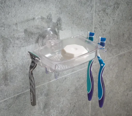 InterDesign Rain Power lock Soap Dish 2.2 in. H x 7.5 in. W x 6.1 in. L Clear Plastic