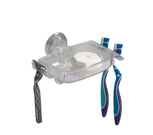 InterDesign Rain Power lock Soap Dish 2.2 in. H x 7.5 in. W x 6.1 in. L Clear Plastic