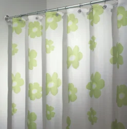 Interdesign Shower Curtain Poppy 72 " X 72 " 100 Percent Poly White Base With Green Poppies
