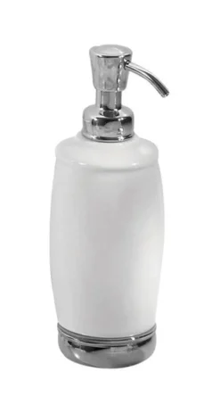 InterDesign York Chrome White Ceramic/Steel 12 oz. Capacity Soap Dispenser 8.25 H x 2.5 W in.