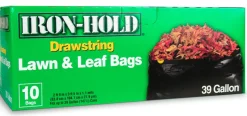 Iron Hold 618730 39 Gallon Drawstring Lawn & Leaf Bags 10 Count (Pack of 12)