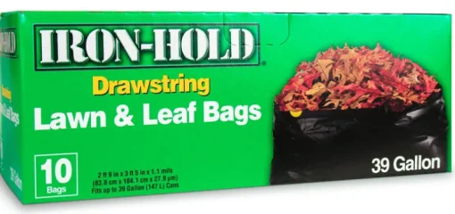 Iron Hold 618730 39 Gallon Drawstring Lawn & Leaf Bags 10 Count (Pack of 12)