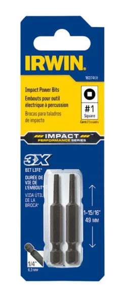 Irwin Impact Performance Series Square #1 X 2 in. L Power Bit Steel 2 pc