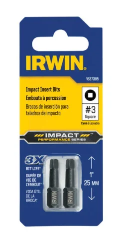 Irwin Impact Performance Series Square #3 X 1 in. L Impact Insert Bit S2 Tool Steel 2 pc