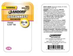 Jandorf 22-18 Ga. Insulated Wire Female Disconnect Red 5 pk