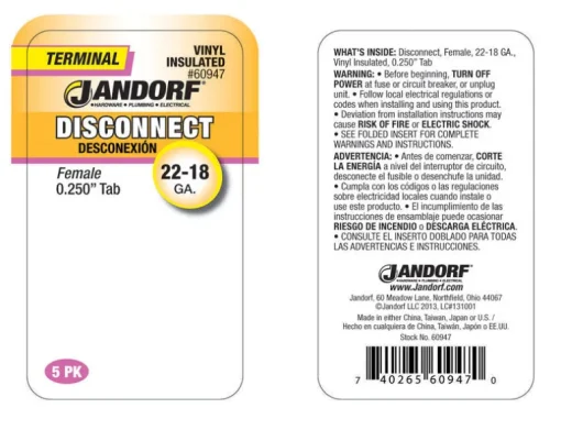 Jandorf 22-18 Ga. Insulated Wire Female Disconnect Red 5 pk