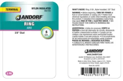 Jandorf 6 Ga. Insulated Wire Terminal Ring Blue 2 pk