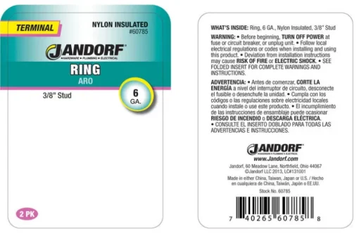 Jandorf 6 Ga. Insulated Wire Terminal Ring Blue 2 pk