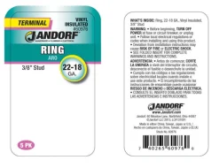 Jandorf 22-18 Ga. Insulated Wire Terminal Ring Red 5 pk