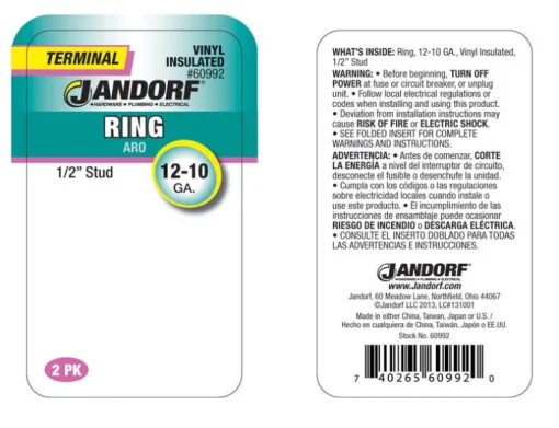 Jandorf 12-10 Ga. Insulated Wire Terminal Ring Yellow 2 pk