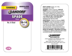 Jandorf 16-14 Ga. Uninsulated Wire Terminal Spade Silver 5 pk